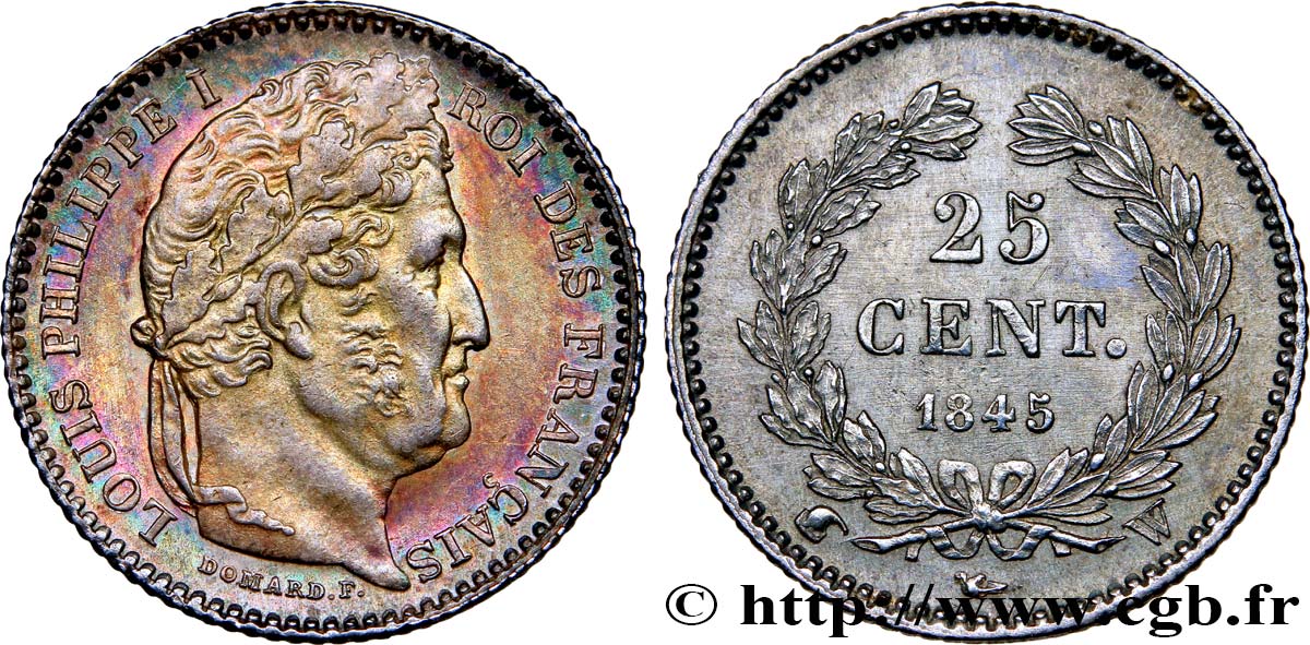 25 centimes Louis-Philippe 1845 Lille F.167/4 SUP58 