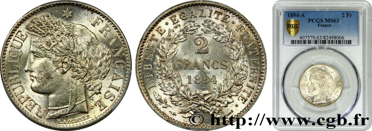 2 francs Cérès, avec légende 1894 Paris F.265/16 SPL63 PCGS