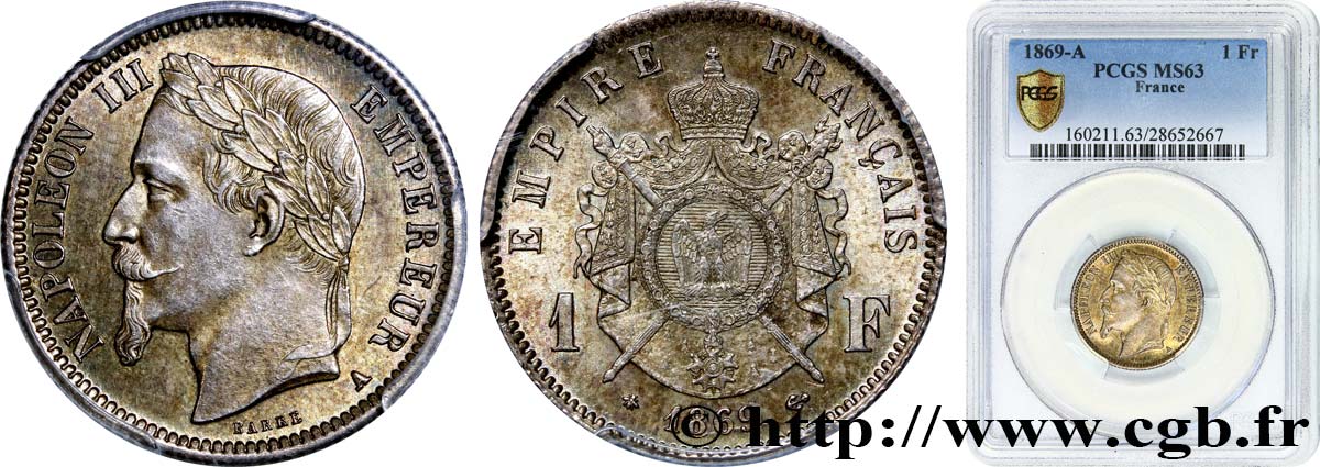 1 franc Napoléon III, tête laurée 1869 Paris F.215/14 MS63 PCGS