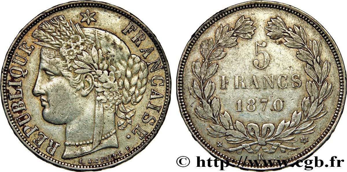 5 francs Cérès, sans légende 1870 Bordeaux F.332/6 MBC40 