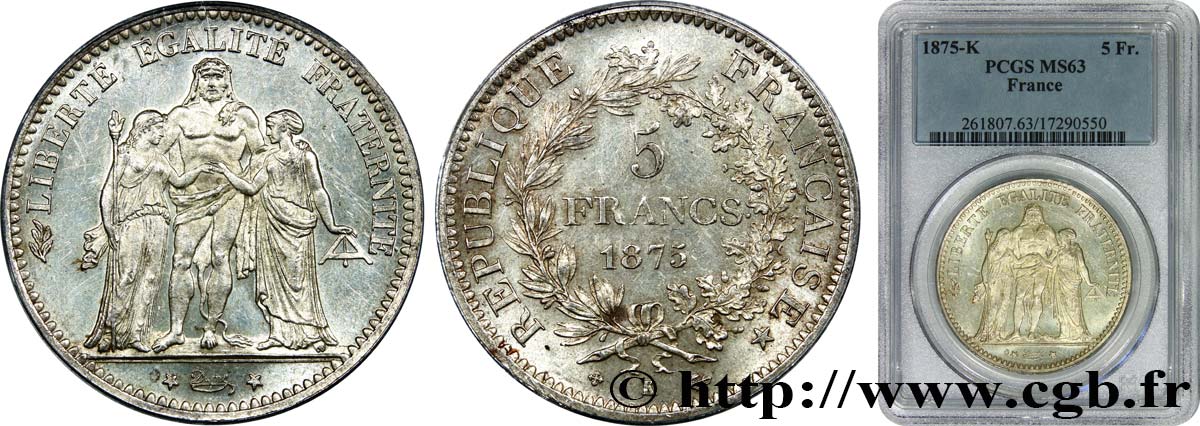 5 francs Hercule 1875 Bordeaux F.334/16 MS63 PCGS