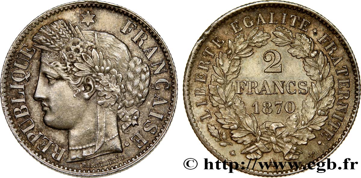 2 francs Cérès, avec légende 1870 Paris F.265/1 SPL60 