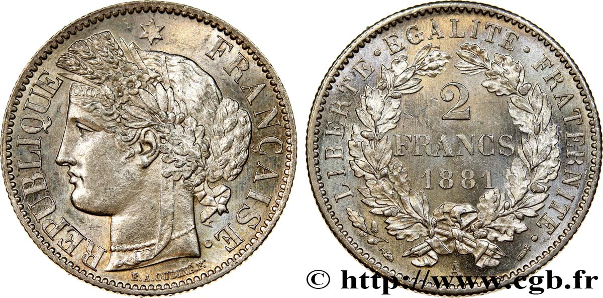 2 francs Cérès, avec légende 1881 Paris F.265/12 SPL63 