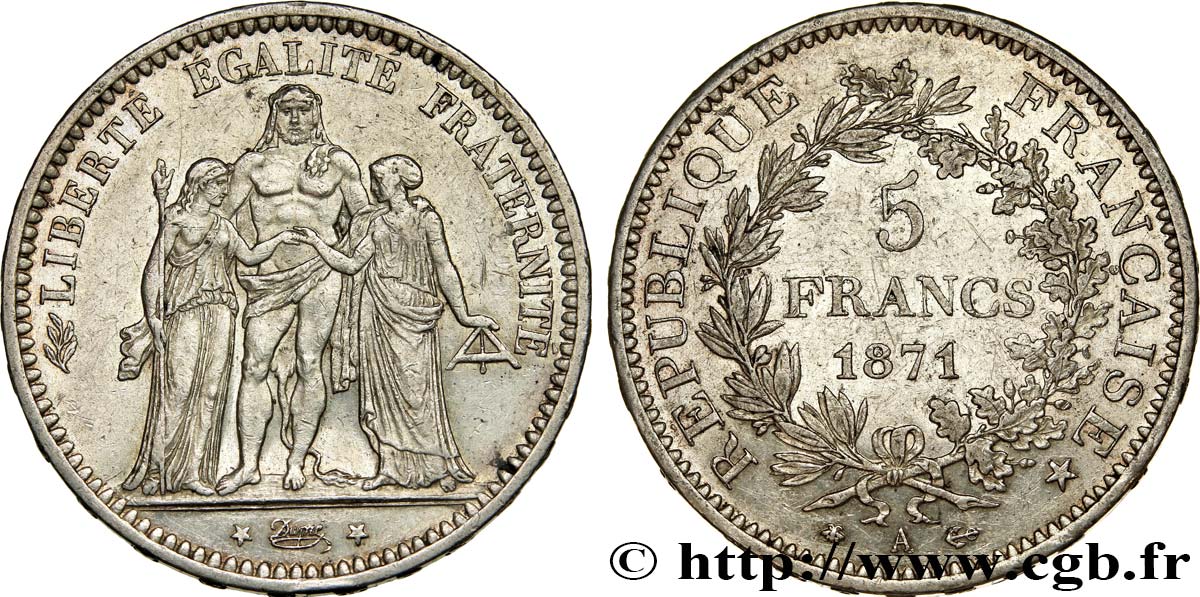 5 francs Hercule 1871 Paris F.334/2 AU50 