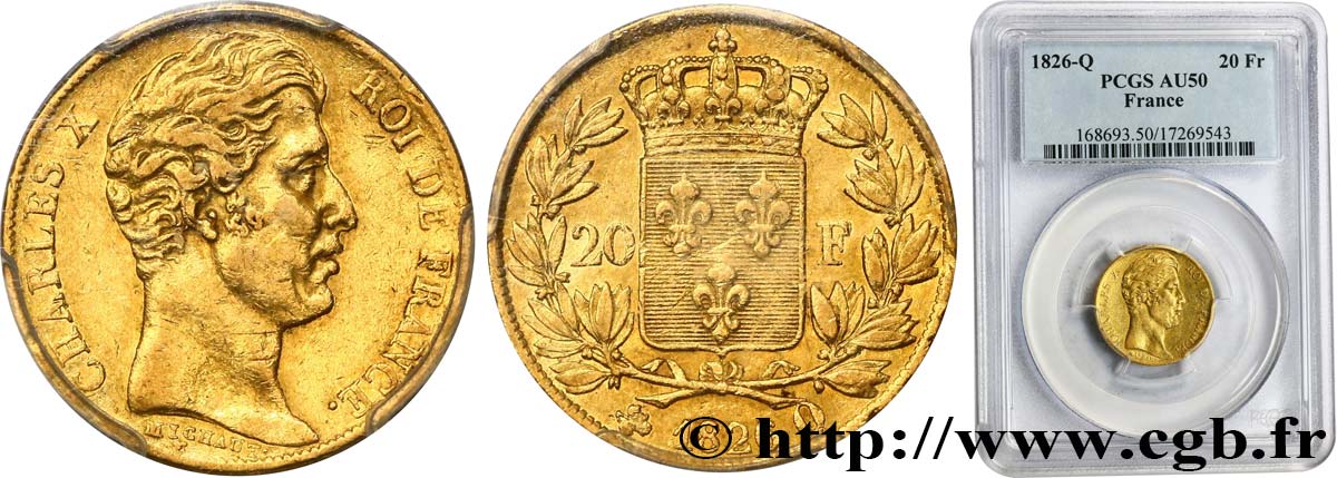 20 francs or Charles X, matrice du revers à quatre feuilles et demie 1826 Perpignan F.520/4 TTB50 PCGS