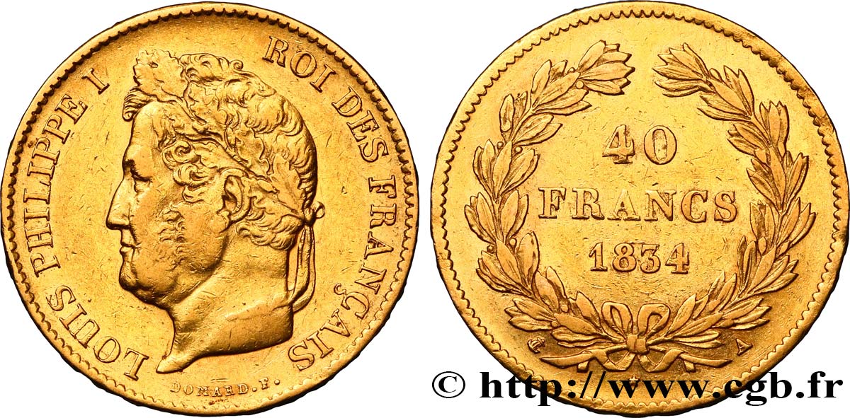 40 francs or Louis-Philippe 1834 Paris F.546/6 TTB45 