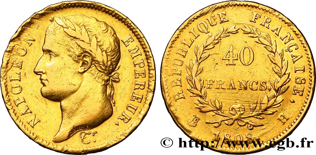 40 francs or Napoléon tête laurée, République française 1808 La Rochelle F.540/3 TTB42 