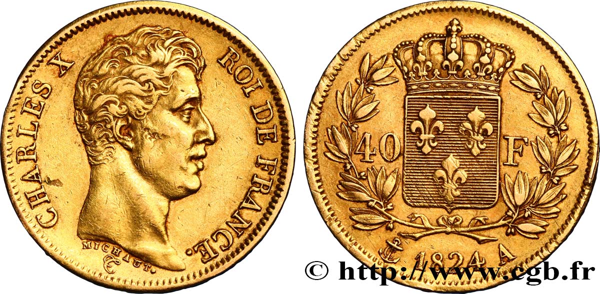 40 francs or Charles X, 1er type 1824 Paris F.543/1 SS45 