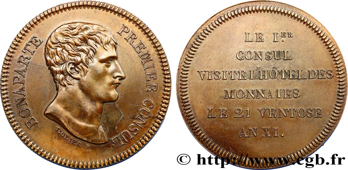 Monnaie de visite, module de 5 francs, pour la visite de Bonaparte à l’hôtel des Monnaies de Paris 1803 Paris VG.1203  MS62 