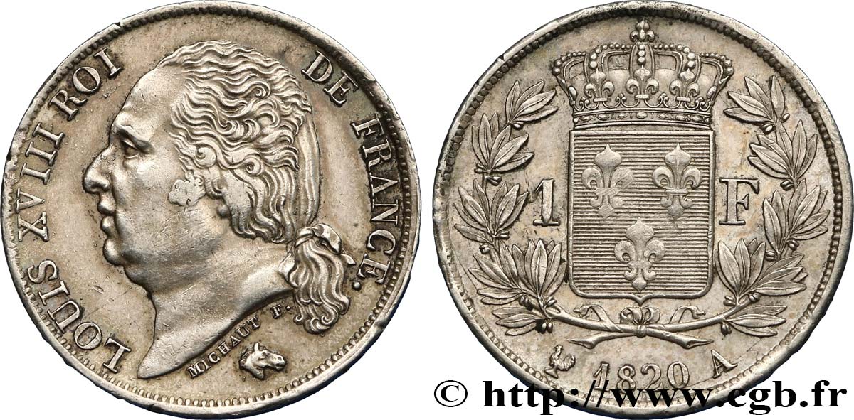 1 franc Louis XVIII 1820 Paris F.206/30 SS48 