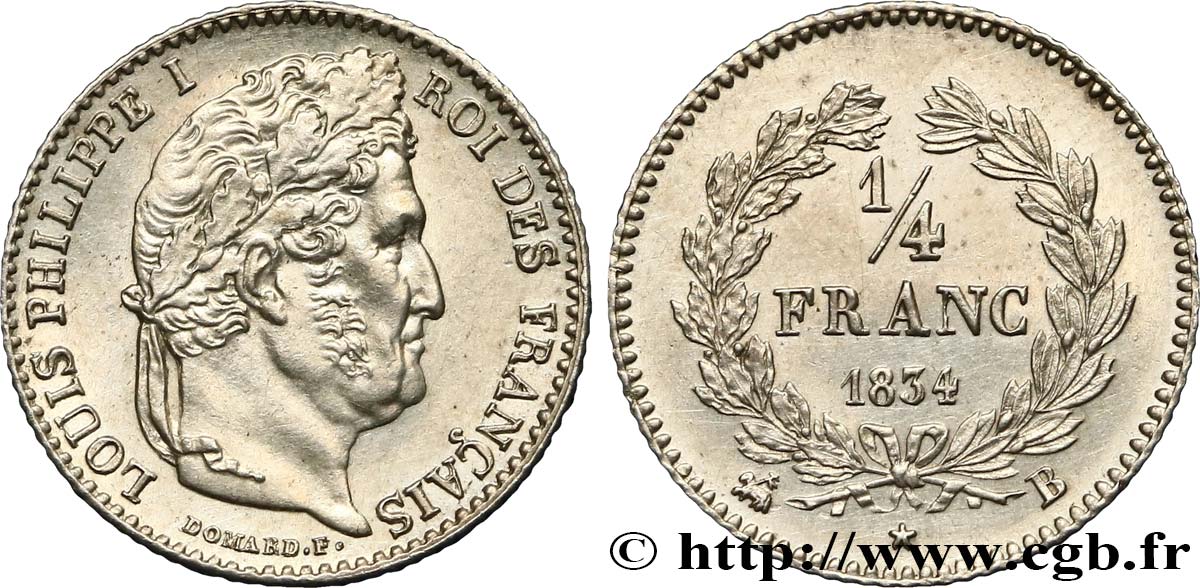 1/4 franc Louis-Philippe 1834 Rouen F.166/38 EBC62 