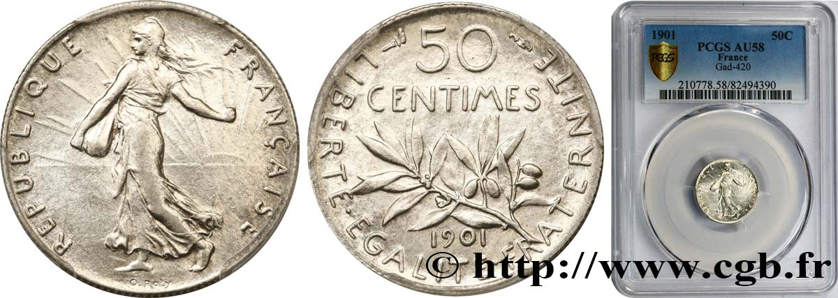 50 centimes Semeuse 1901 Paris F.190/8 SPL58 PCGS