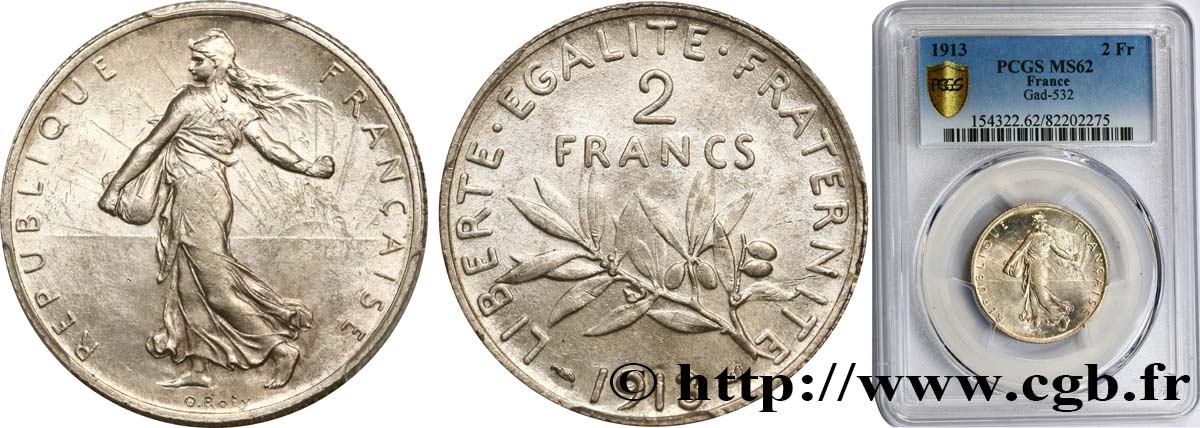 2 francs Semeuse 1913  F.266/14 VZ62 PCGS