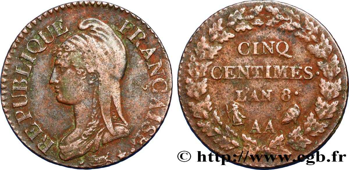 Cinq centimes Dupré, grand module 1800 Metz F.115/102 XF45 