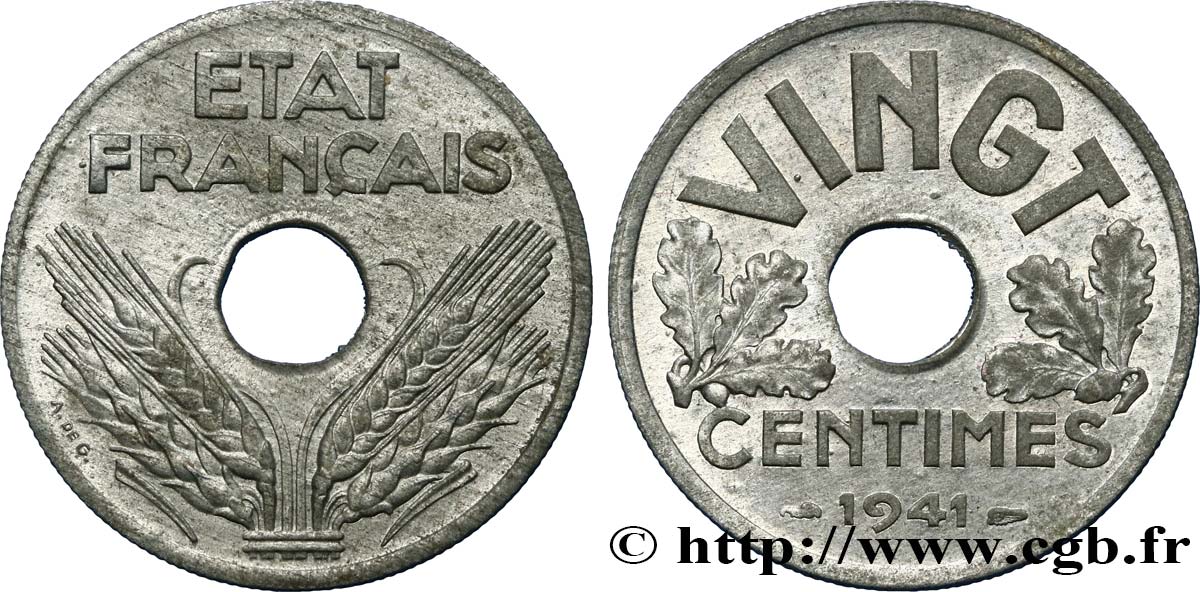 VINGT centimes État français 1941  F.152/2 SPL62 