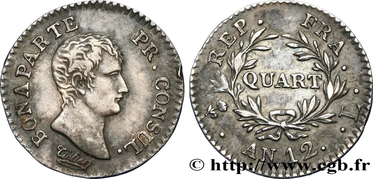 Quart (de franc) Bonaparte Premier Consul 1804 Bayonne F.157/5 AU50 
