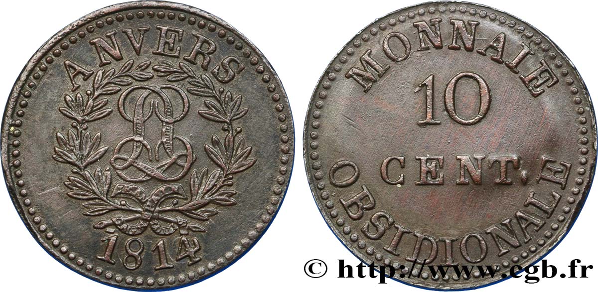 10 cent. Anvers au double L, frappe de l’arsenal de la marine 1814  Anvers F.130D/1 EBC62 
