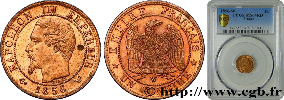 Un centime Napoléon III, tête nue 1856 Lille F.102/32 MS64 PCGS