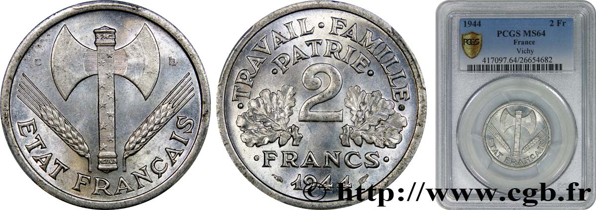 2 francs Francisque 1944 Castelsarrasin F.270/6 SC64 PCGS