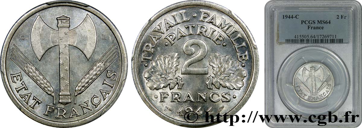2 francs Francisque 1944 Castelsarrasin F.270/6 fST64 PCGS
