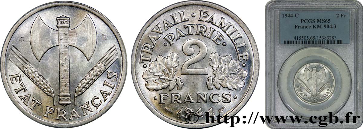 2 francs Francisque 1944 Castelsarrasin F.270/6 ST65 PCGS