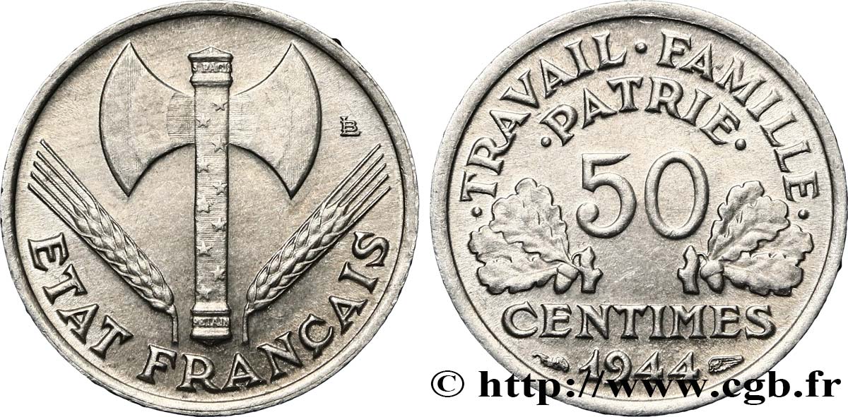50 centimes Francisque, légère, frappe médaille 1944  F.196/4 var. EBC60 