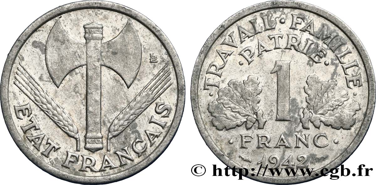 1 franc Francisque, légère 1942 Paris F.223/2 TTB42 