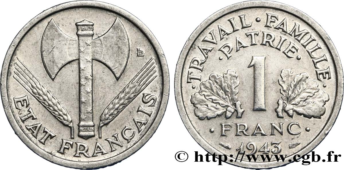1 franc Francisque lourde 1943  F.222/4 MBC52 