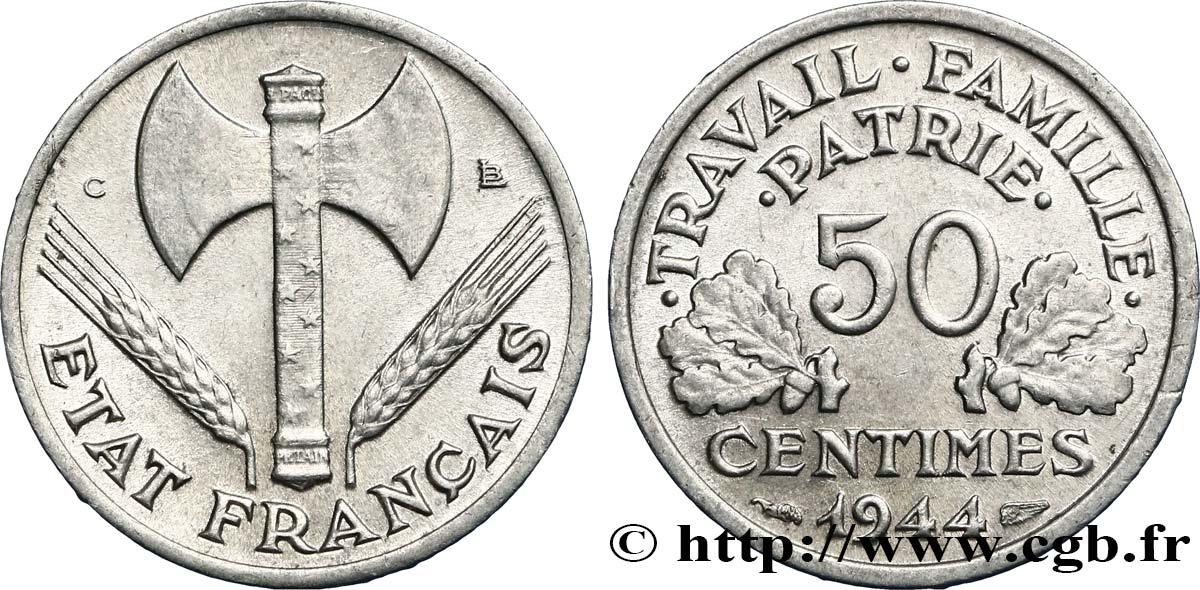 50 centimes Francisque, légère 1944 Castelsarrasin F.196/6 SUP62 
