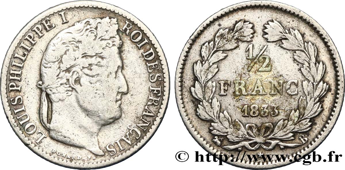 1/2 franc Louis-Philippe 1833 Rouen F.182/30 VF25 