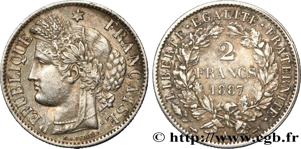 2 francs Cérès, avec légende 1887 Paris F.265/13 BB48 