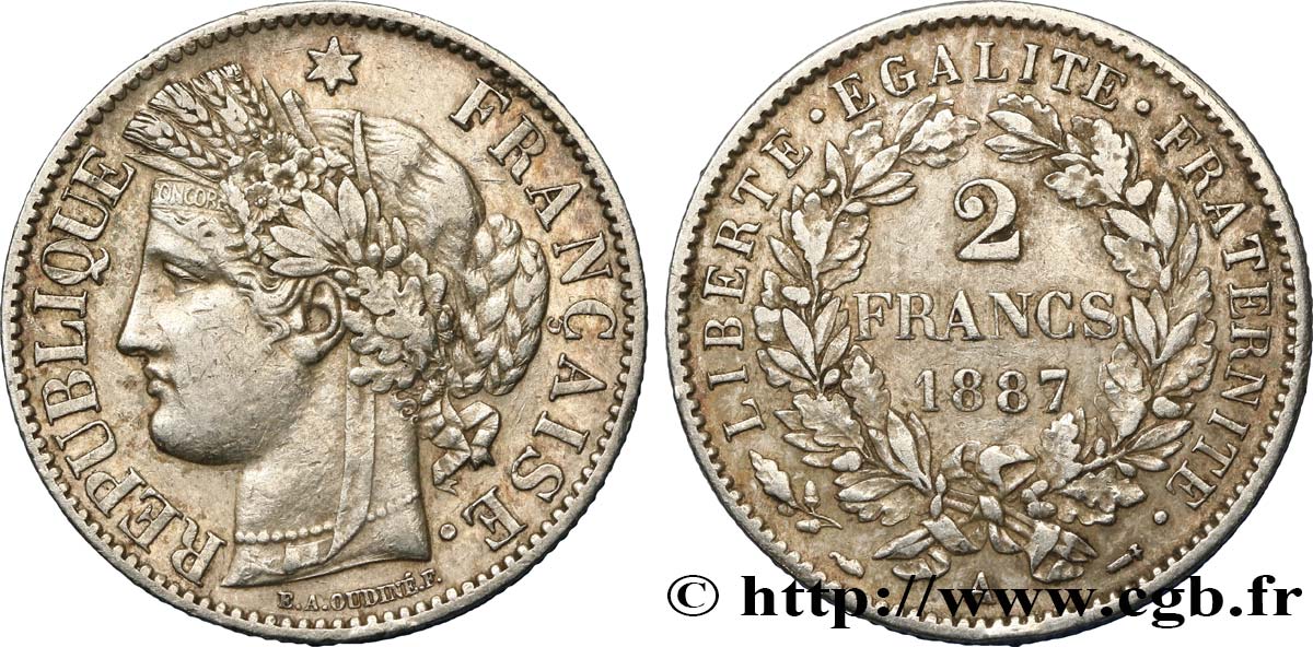 2 francs Cérès, avec légende 1887 Paris F.265/13 TTB48 