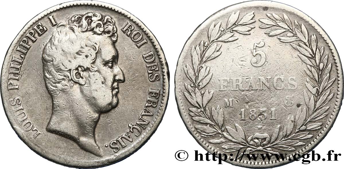 5 francs type Tiolier avec le I, tranche en creux 1831 Toulouse F.315/22 BC25 