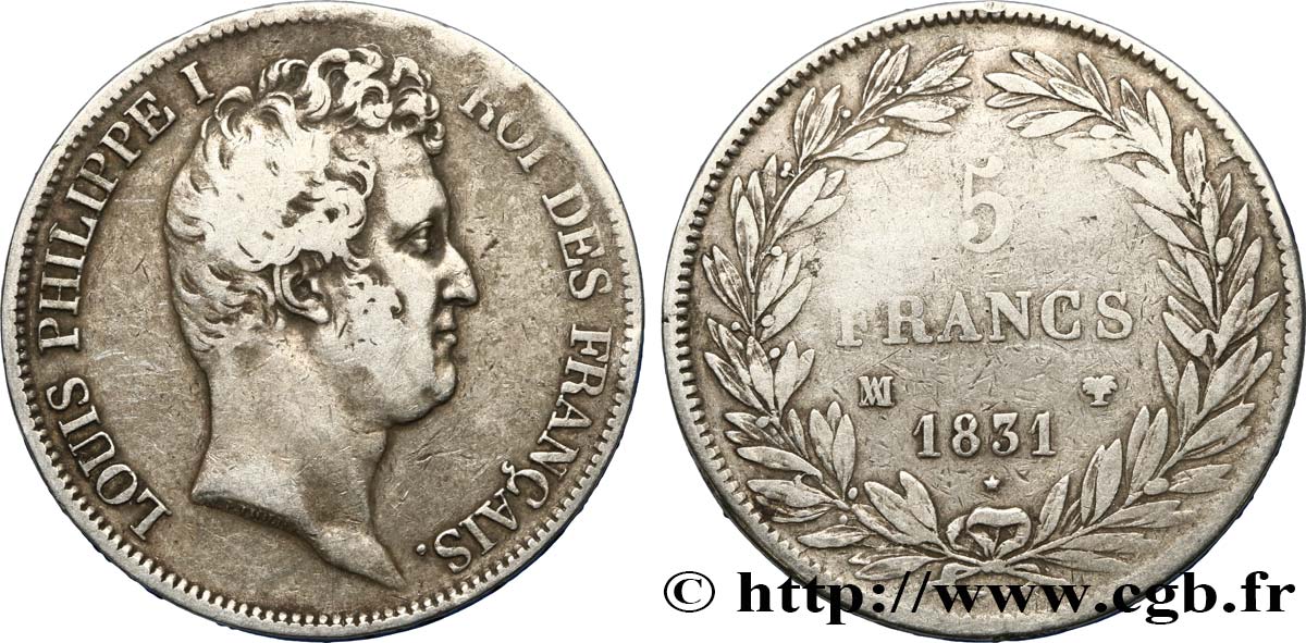 5 francs type Tiolier avec le I, tranche en creux 1831 Marseille F.315/23 TB25 