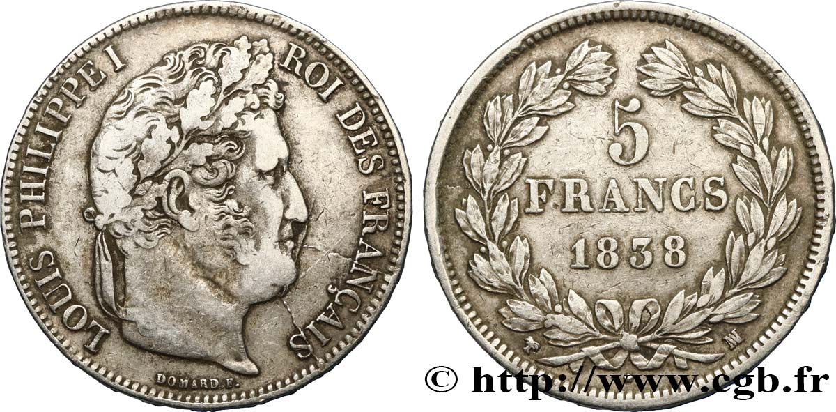 5 francs IIe type Domard 1838 Marseille F.324/73 BB42 