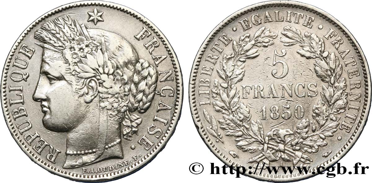 5 francs Cérès, IIe République 1850 Paris F.327/4 BB48 