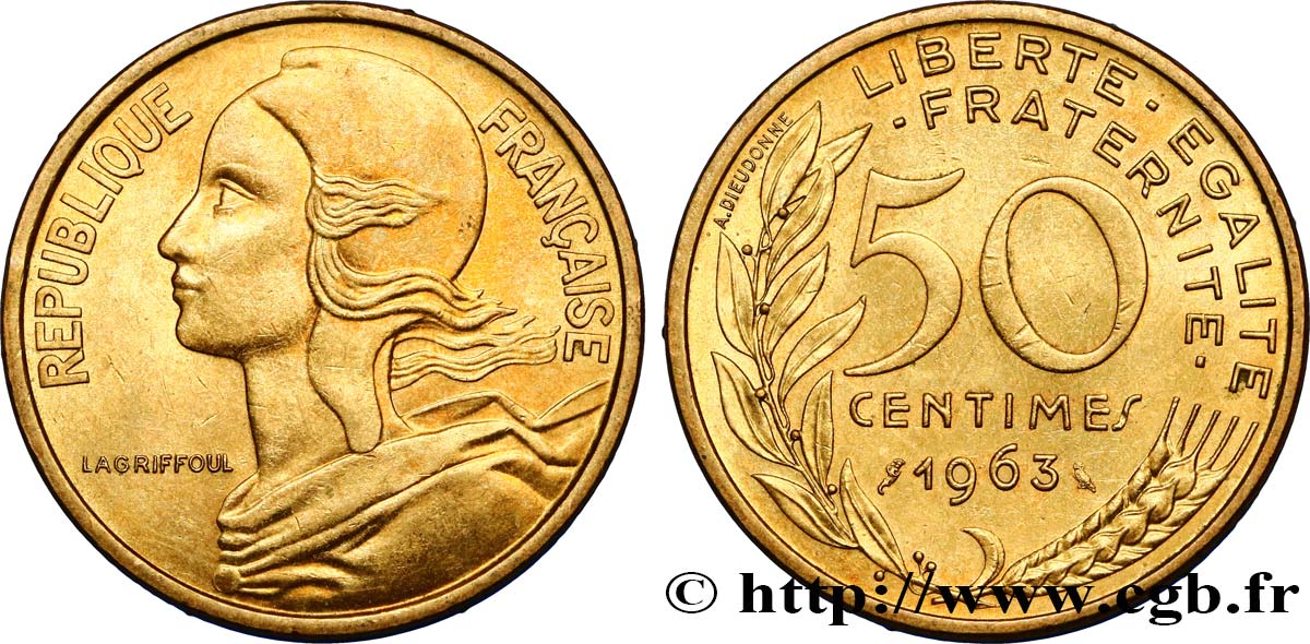 50 centimes Marianne, col à quatre plis 1963 Paris F.197/5 SUP60 