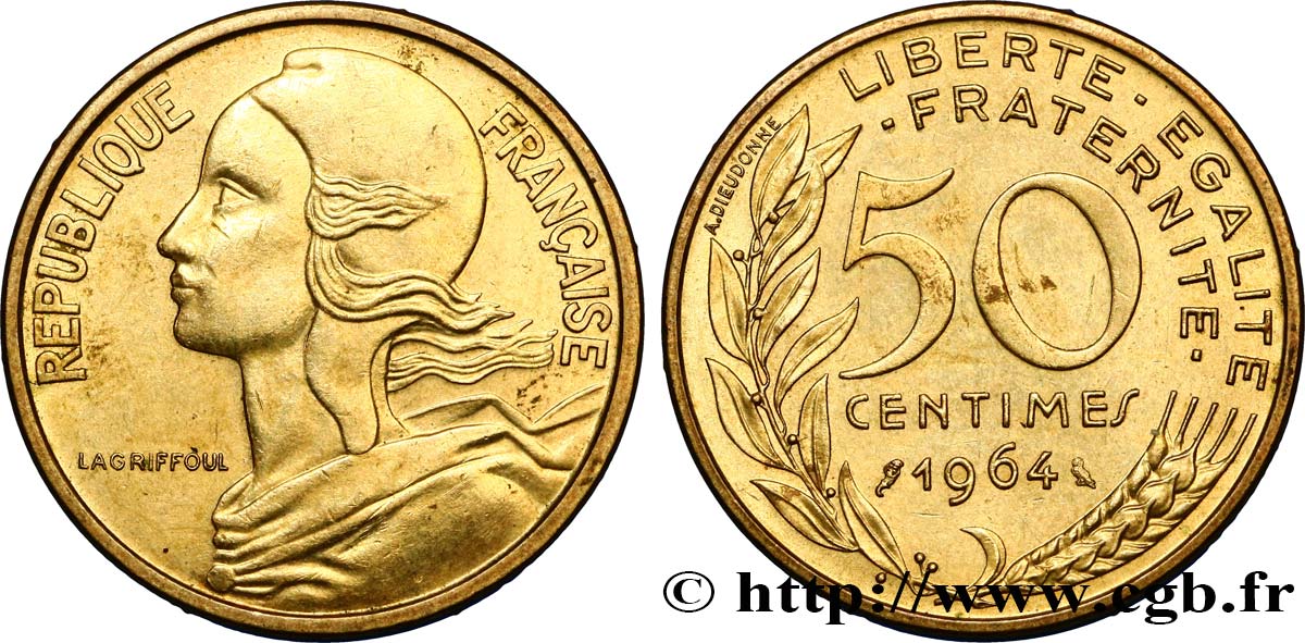 50 centimes Marianne 1964 Paris F.197/6 VZ58 