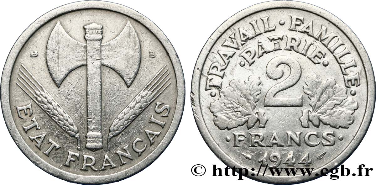 2 francs Francisque 1944 Beaumont-Le-Roger F.270/5 VF30 