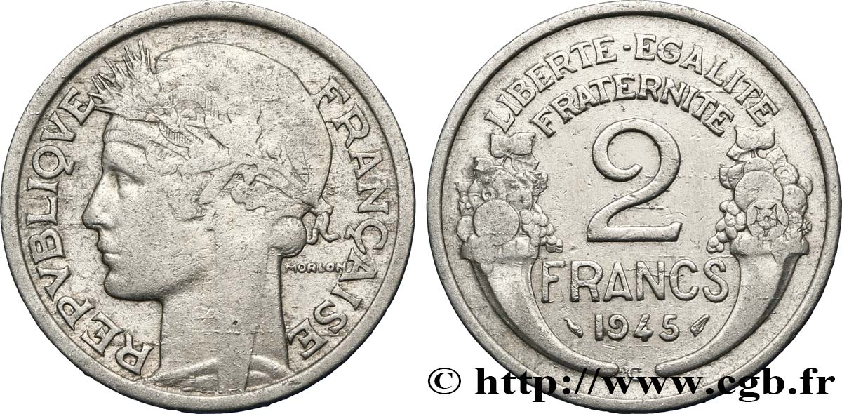2 francs Morlon, aluminium 1945 Castelsarrasin F.269/7 VF30 