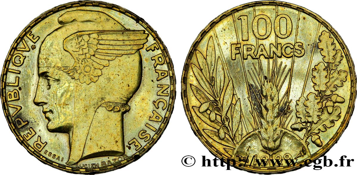 Concours de 100 francs or, essai de Bazor en bronze-aluminium 1929 Paris GEM.288 7 EBC 