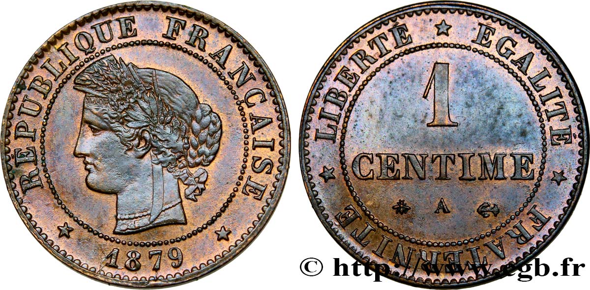 1 centime Cérès, ancre barrée 1879 Paris F.104/9 MS62 