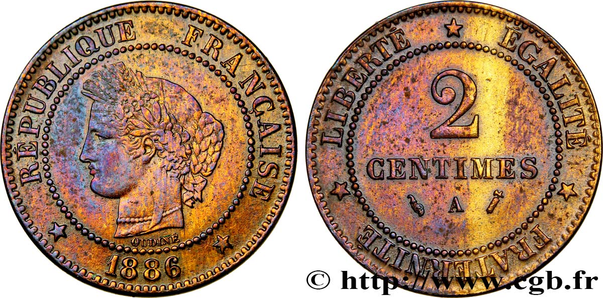 2 centimes Cérès 1886 Paris F.109/12 AU50 
