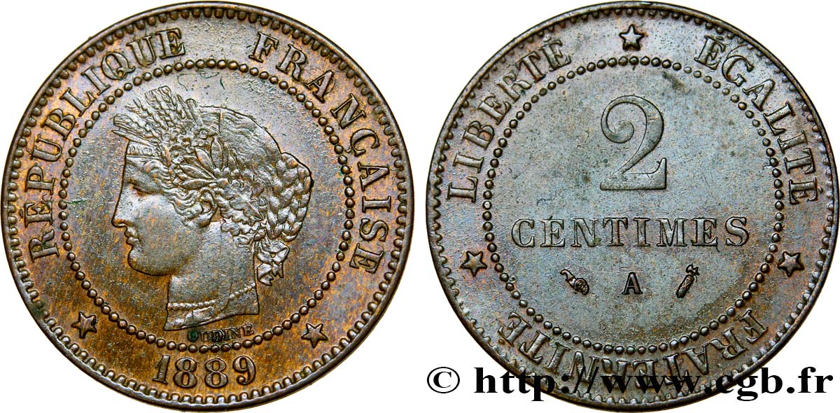 2 centimes Cérès 1889 Paris F.109/15 BB54 