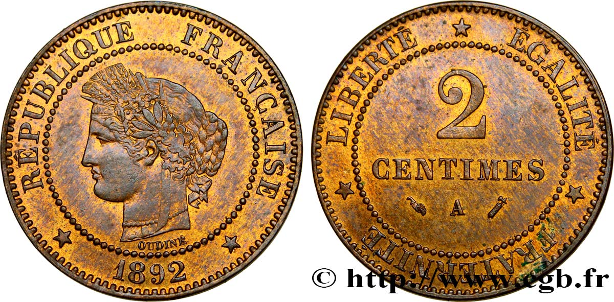 2 centimes Cérès 1892 Paris F.109/18 MS60 