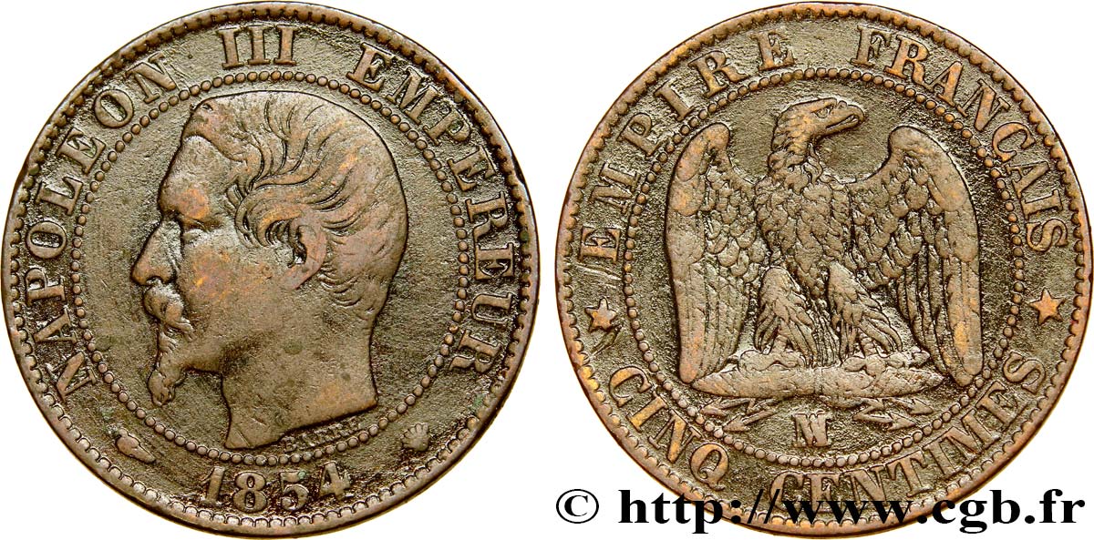 Cinq centimes Napoléon III, tête nue 1854 Marseille F.116/14 S35 