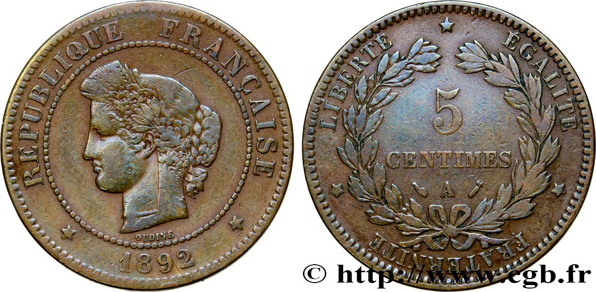 5 centimes Cérès 1892 Paris F.118/34 VF25 