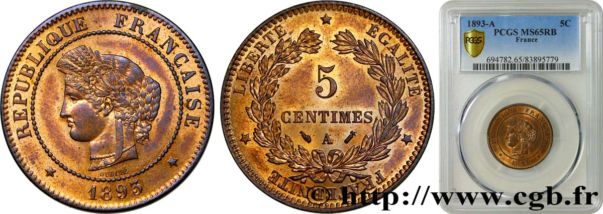 5 centimes Cérès 1893 Paris F.118/35 MS65 PCGS