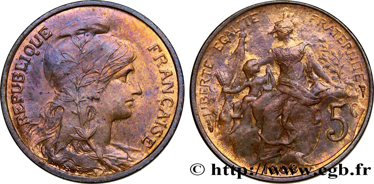 5 centimes Daniel-Dupuis 1908  F.119/19 SUP55 