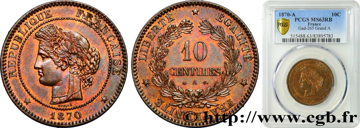 10 centimes Cérès 1870 Paris F.135/4 MS63 PCGS